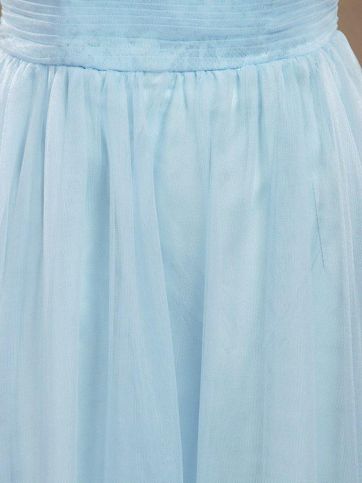 Vestido de dama de honor de gasa con encaje, corte A, un hombro, largo hasta el suelo y pliegues 