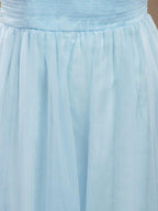 Vestido de dama de honor de gasa con encaje, corte A, un hombro, largo hasta el suelo y pliegues 