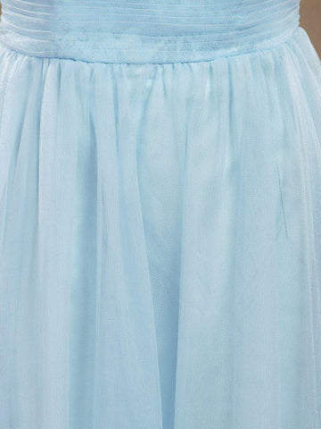 Robe de demoiselle d'honneur trapèze asymétrique en mousseline de soie et dentelle avec plis 