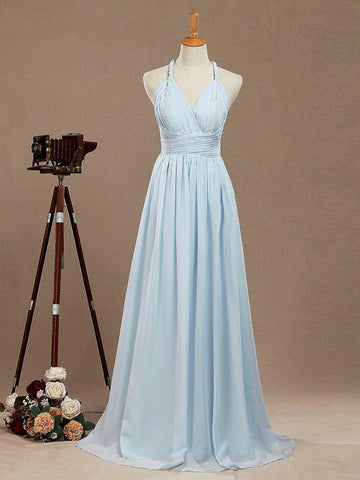 A-Line V-neck Halter Chiffon Floor Length Prom Formal Party Evening Dress Sexy Open Back