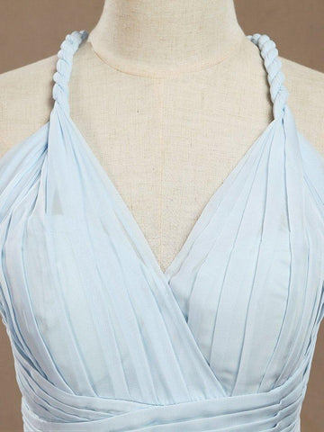 A-Line V-neck Halter Chiffon Floor Length Prom Formal Party Evening Dress Sexy Open Back