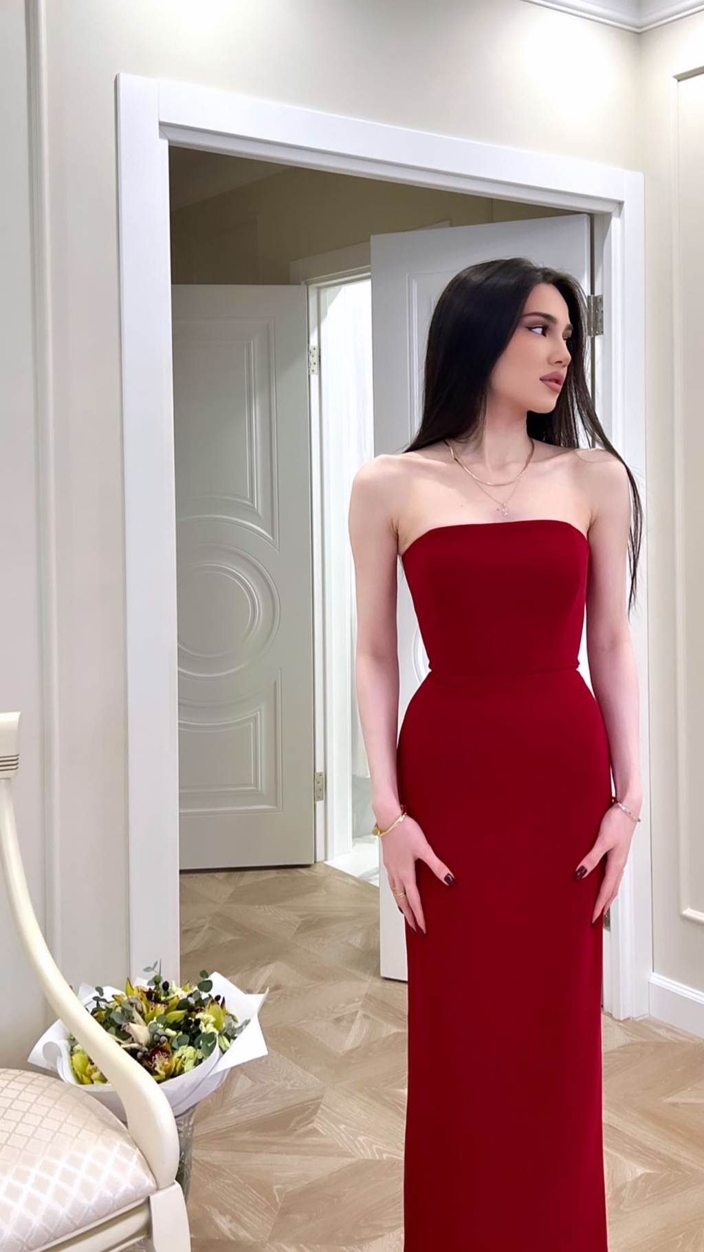 Elegante vestido de fiesta sin tirantes, corte recto/columna, encantador vestido de noche Y2940