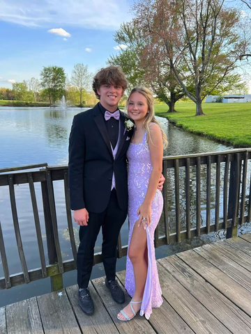 Shiny Purple Sequins Sheath Prom Dress With Split Purple Evening Dress Y5313