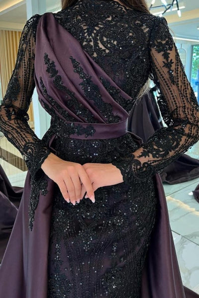 Vestido de fiesta de lujo con encaje bordado, vestido de noche sexy con cola desmontable Y4998