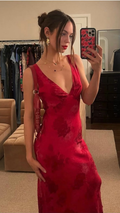 Robe de soirée élégante à imprimé floral et décolleté en V profond, référence Y4548