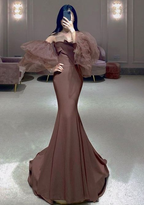 Elegante vestido de noche marrón de sirena, vestido de concurso Y7140