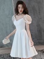 Vestido corto de satén blanco para baile de graduación, vestido blanco para fiesta de bienvenida Y2423