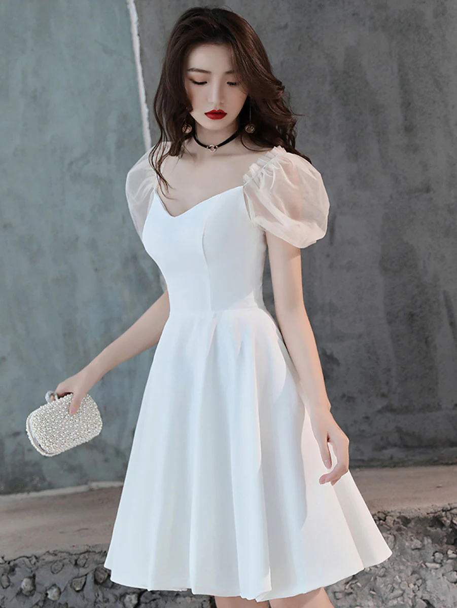 Vestido corto de satén blanco para baile de graduación, vestido blanco para fiesta de bienvenida Y2423