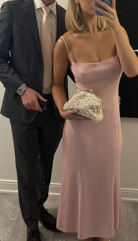 Simple Pink Spaghetti Straps Prom Dress Pink Evening Dress Y7409