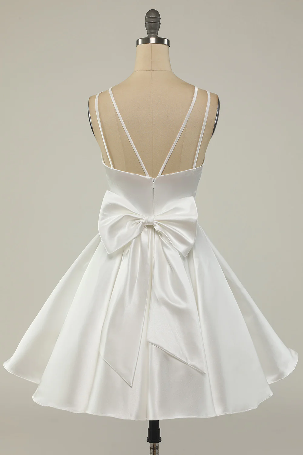 White Satin A-line Graduation Dress White Short Homecoming Dress Y1849