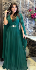 Vestido de fiesta verde de corte A con escote en V, vestido de noche verde, vestido de recepción Y6276