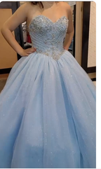 Vestido de baile con corsé azul claro brillante y cuentas, vestido de baile azul claro para niña con cuentas Y774