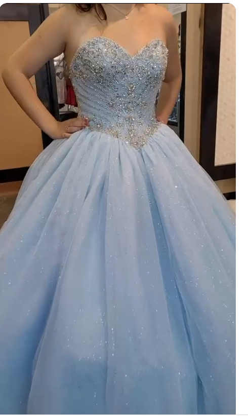 Vestido de baile con corsé azul claro brillante y cuentas, vestido de baile azul claro para niña con cuentas Y774