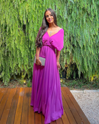 Vestido de noche fucsia corte A, traje de invitada de boda fucsia Y5058