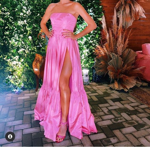 Robe de soirée longue bustier rose satiné, robe de bal rose élégante Y442