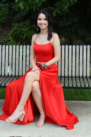 Vestido de fiesta rojo sencillo de corte A con espalda con cordones Y6547