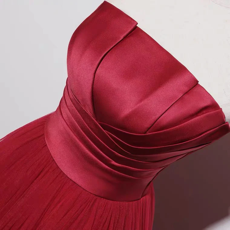 Vestido de graduación sin tirantes, vestido de fiesta rojo, encantador vestido de novia Y1298