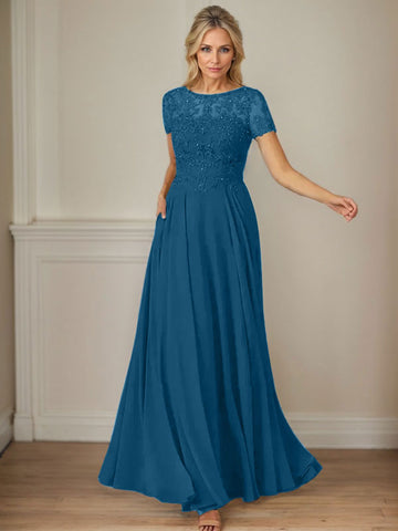 Dark Navy A-Line Boatneck Sequins Chiffon Dress