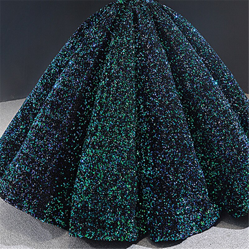 Indigo Blue Gold V-Neck Luxury Evening Dresses 2025 Sleeveless Sequined Sexy Ankle-Length Formal Gowns HA2154