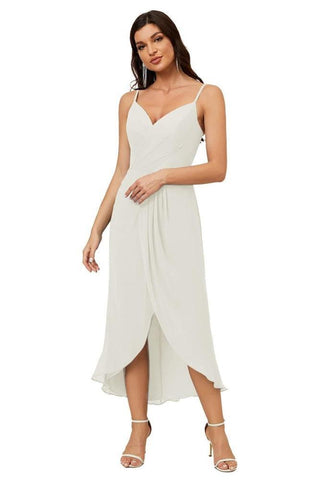 Vestido de dama de honor de gasa con escote en V y abertura media, vestido formal de fiesta, vestido de bienvenida 2803 