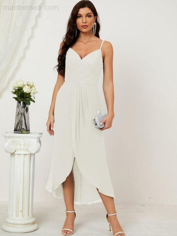 Vestido de dama de honor de gasa con escote en V y abertura media, vestido formal de fiesta, vestido de bienvenida 2803 