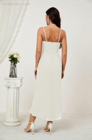 Vestido de dama de honor de gasa con escote en V y abertura media, vestido formal de fiesta, vestido de bienvenida 2803 