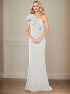 Robe de mère de la mariée en mousseline de soie, coupe trapèze, asymétrique, longue jusqu'au sol, à volants 