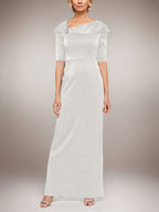 Robe longue fourreau scintillante avec revers à poignets et manches coudes 