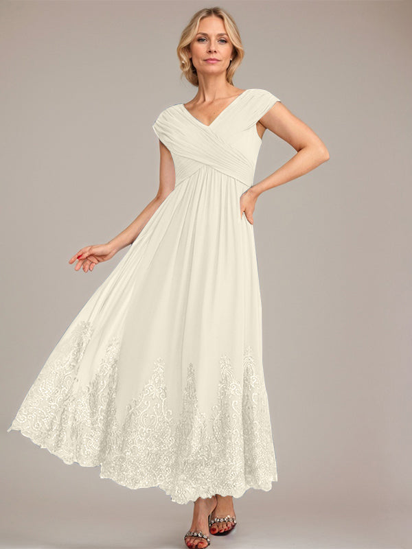 Vestido de gasa de corte evasé, escote en V, largo hasta el tobillo, para la madre de la novia, con apliques de lentejuelas. 