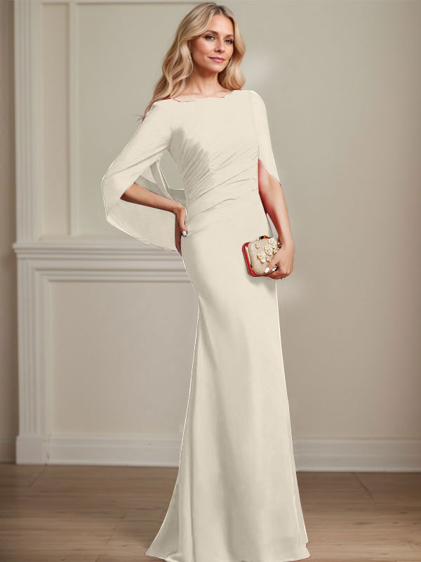 Vestido de chifón hasta el suelo, corte sirena/trompeta, para la madre de la novia, con pliegues 