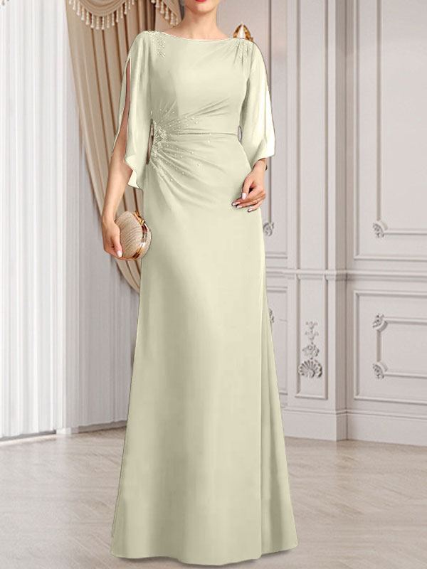 Vestido de corte recto/columna, largo hasta el suelo, de gasa, para la madre de la novia, con plisados ​​y cuentas.