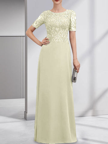 A-line Scoop Floor-Length Lace Chiffon Mother of the Bride Dress With Sequins