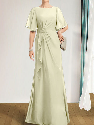 A-line Scoop Floor-Length Chiffon Mother of the Bride Dress With Cascading Ruffles Beading Sequins