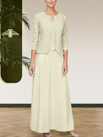 Glitter Lace & Satin Skirt Jacket Dress with Open Jacket