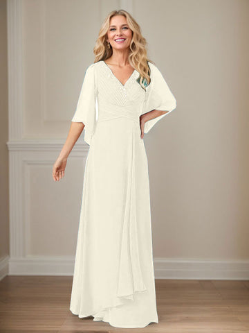 A-Line V-Neck Long Sequins Chiffon Mother Dress