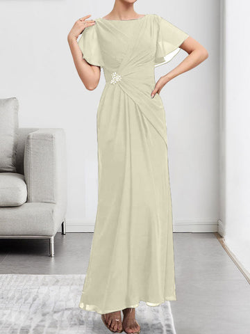 A-line Scoop Ankle-Length Chiffon Mother of the Bride Dress With Beading Pleated