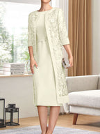 Vestido de gasa corte recto/columna hasta la rodilla para la madre de la novia con lentejuelas plisadas
