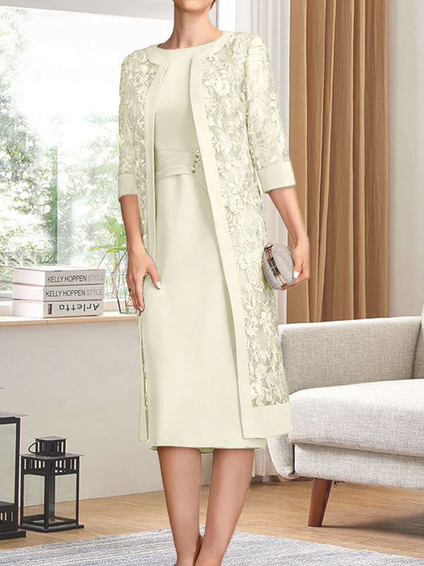 Vestido de gasa corte recto/columna hasta la rodilla para la madre de la novia con lentejuelas plisadas