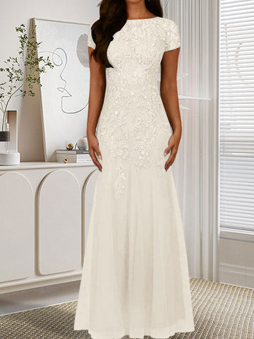 Dark Navy Mermaid Scoop Sequins Tulle Dress