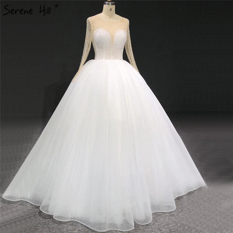 Ivory Long Sleeves Sparkle Sexy Wedding Dresses Beading Sequins O-Neck Bride Gowns HA2332 Custom Made
