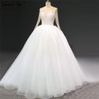 Ivory Long Sleeves Sparkle Sexy Wedding Dresses Beading Sequins O-Neck Bride Gowns HA2332 Custom Made