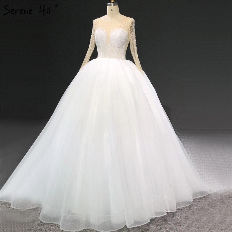 Ivory Long Sleeves Sparkle Sexy Wedding Dresses Beading Sequins O-Neck Bride Gowns HA2332 Custom Made