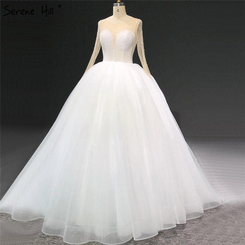 Robe de mariée sexy ivoire à manches longues et paillettes, col rond, sur mesure, HA2332 