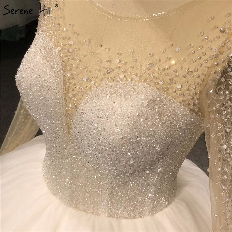 Ivory Long Sleeves Sparkle Sexy Wedding Dresses Beading Sequins O-Neck Bride Gowns HA2332 Custom Made