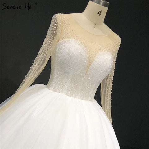Robe de mariée sexy ivoire à manches longues et paillettes, col rond, sur mesure, HA2332 