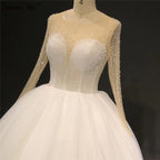 Ivory Long Sleeves Sparkle Sexy Wedding Dresses Beading Sequins O-Neck Bride Gowns HA2332 Custom Made