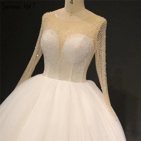 Robe de mariée sexy ivoire à manches longues et paillettes, col rond, sur mesure, HA2332 