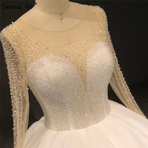 Robe de mariée sexy ivoire à manches longues et paillettes, col rond, sur mesure, HA2332 