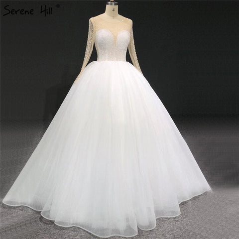 Robe de mariée sexy ivoire à manches longues et paillettes, col rond, sur mesure, HA2332 