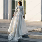 Robes de mariée ivoire à col en V et manches longues, style empire, en satin stretch, fermeture éclair au dos, nouveauté été de luxe. 